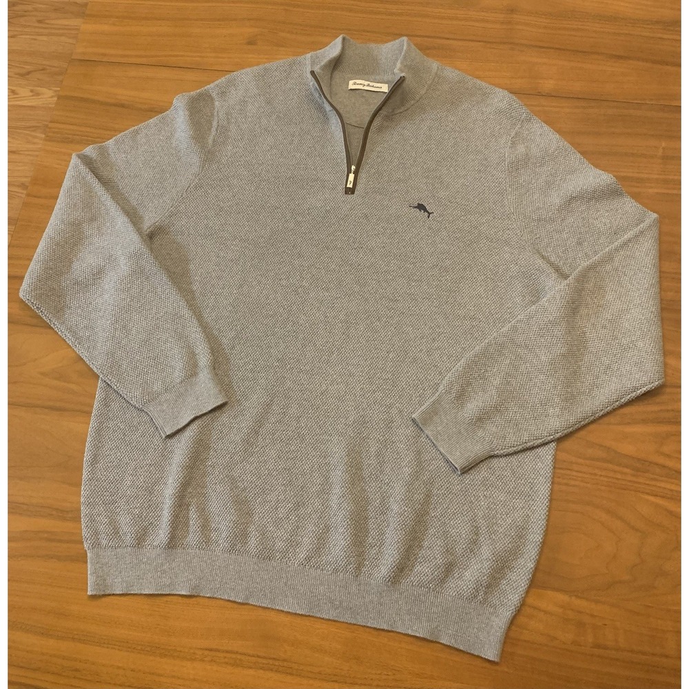 Tommy Bahama Marlin Luxe Half Zip Cashmere Sweater Mens XXL Waffle Cotton Silk